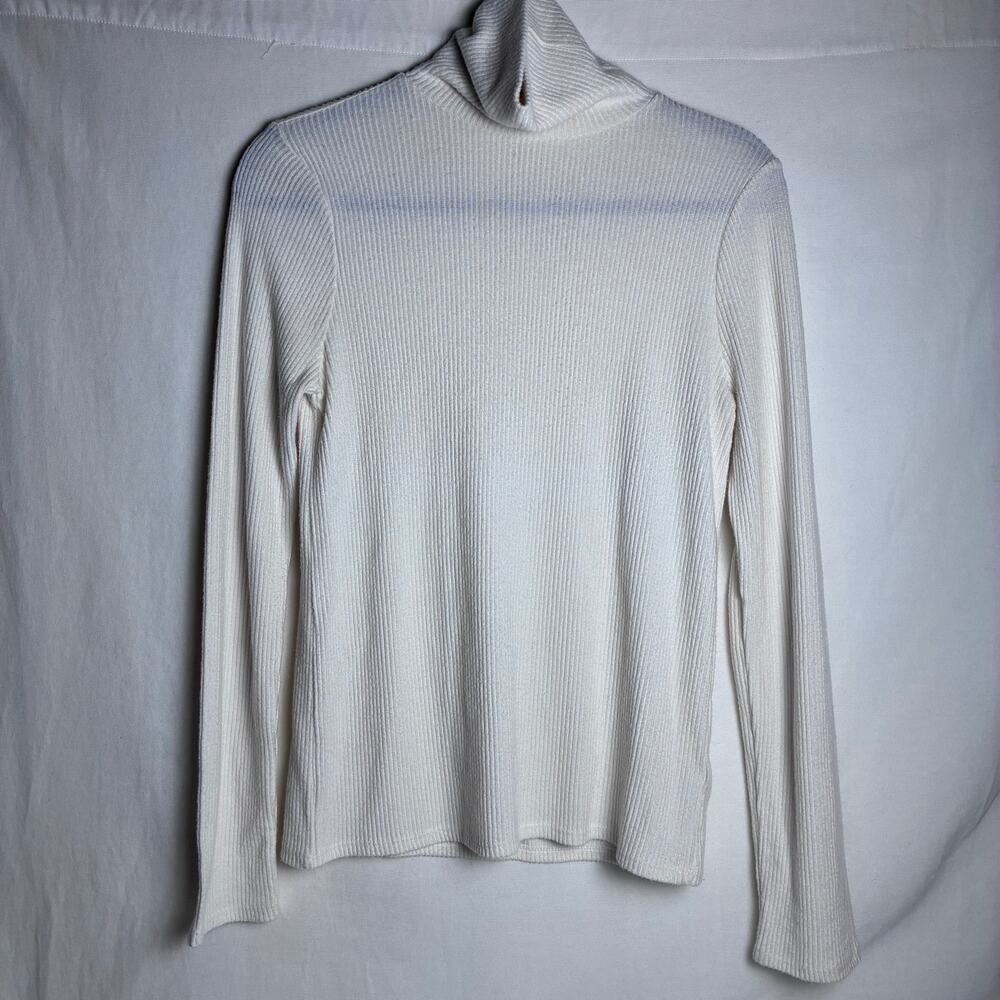 Faherty Legend Ribbed Turtleneck Sweater Cream Egret White Soft Stretch Medium